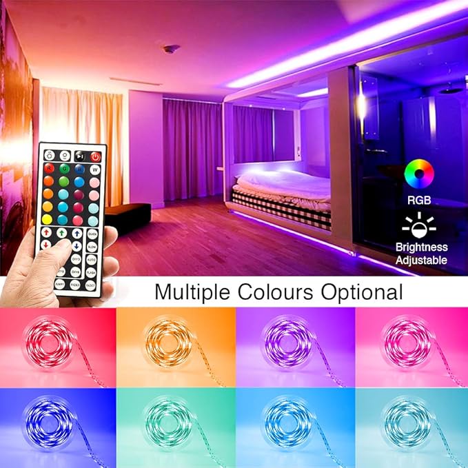 phopollo LED Strip Lights 32.8ft, Color Changing LED Lights for Bedroom, Kitchen, Cabinet Decoration, with 12V Power Supply and 44-Key Remote