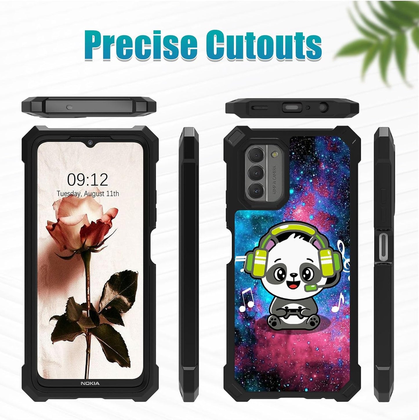 Nokia G310 Case with Glass Screen Protector, 360 Full-Body Hard PC & Soft TPU Bumper, Shockproof - Music Panda 5G 2023.