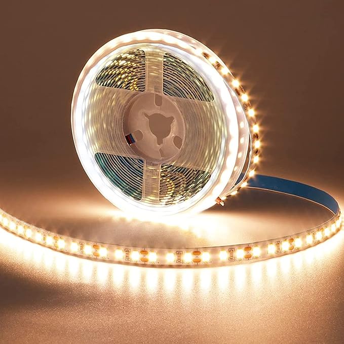 12V 5M/16.4ft LED Strip Light Warm White 3000K 600LEDs Flexible SMD2835 High Brightness No-Waterproof IP20 LED Tape Lights for Bedroom Kitchen Party etc(No Power Supply)