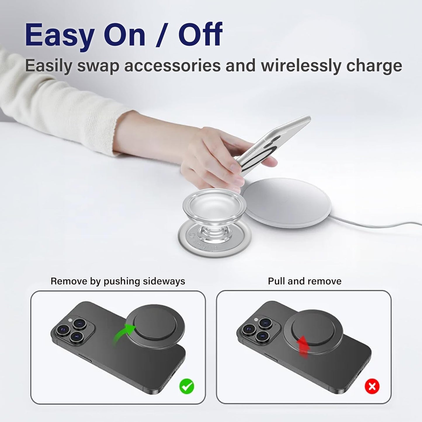 OnTheGrip Magsafe Compatible Mobile Phone Grip Stand Holder, Cute Solid Color Daisy Flower Design, Collapsible Accessory