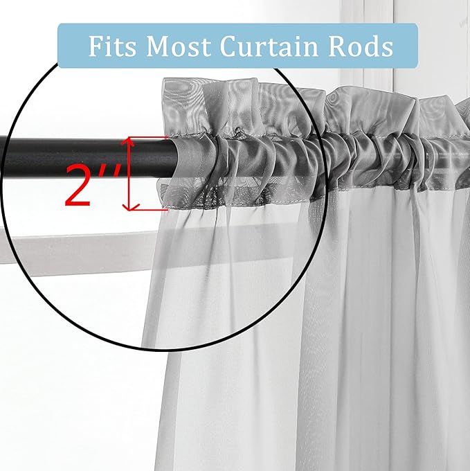 OWENIE Gray Sheer Curtains, Sheer Curtains 63 inch Length 2 Panels Set, Rod Pocket Voile Fimly Sheer Drapes for Living Room/Bedroom, 2pcs, Each 42" W x 63" L