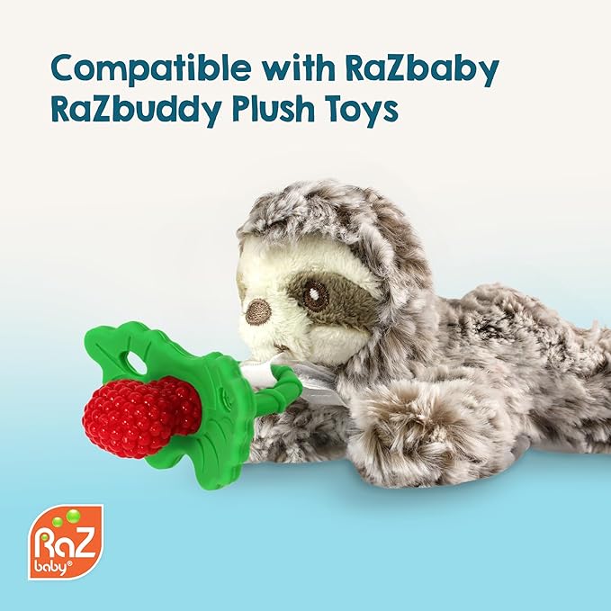 RaZbaby RaZberry Silicone Teether Pacifier – Teething Relief for Infants, Food-Grade, BPA-Free, Hands-Free Design, Natural Berrybumps Fruit Texture for Sensory Development, Freezable – Black