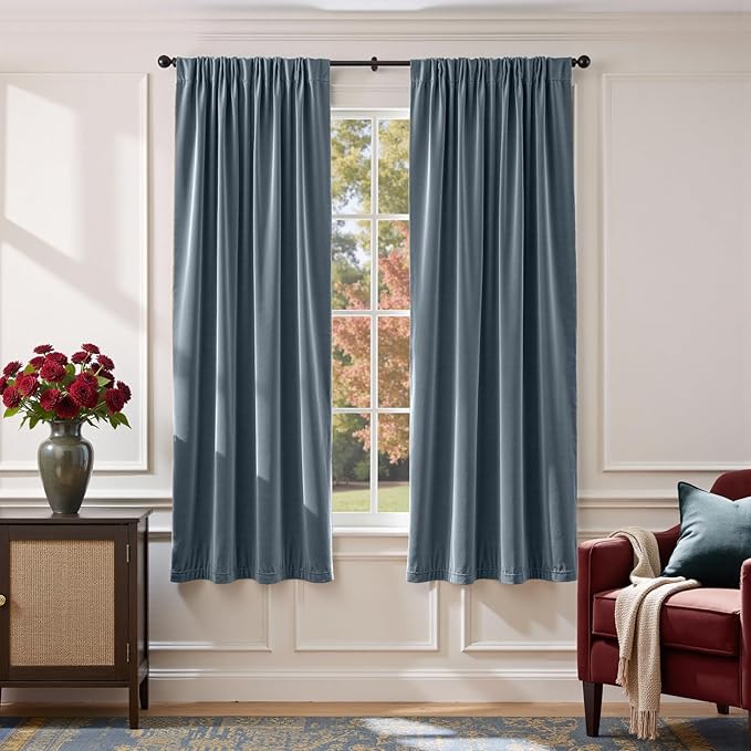 Lazzzy Velvet Blackout Curtains Thermal Insulated Room Window Drapes Super Soft Luxury Curtains for Living Room Bedroom Rod Pocket 2 Panels, Dark Slate, 52" W x 72" L
