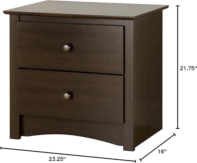 Prepac Sonoma Traditional Nightstand Side Table with 2 Drawers, Functional 2-Drawer Bedside Table 16" D x 23.25" W x 21.75" H, Espresso, EDC-2422