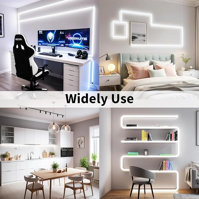 iNextStation White LED Strip Light, 16.4ft 5M 2835 SMD 300 LEDs 12V Flexible Cuttable LED Tape Light for Bedroom Kitchen Cabinet Wardrobe TV (Power Adapter Included)