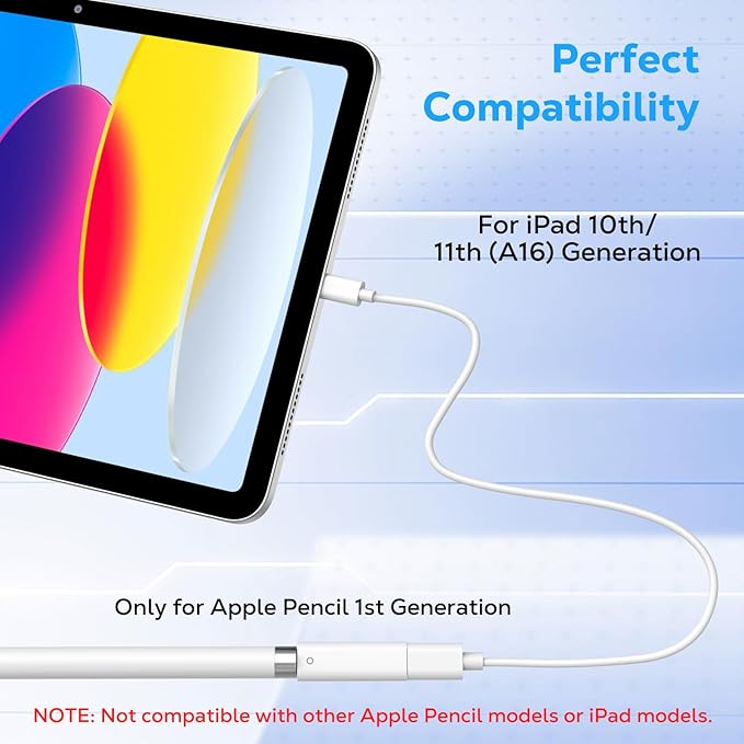 MoKo USB C to iPencil Charger Adapter Compatible with Apple Pencil 1st Generation, Apple Pencil Adapter for iPad 10/11th (A16) Gen, Female USB-C to iPencil Connector for Charging, Bluetooth Pairing
