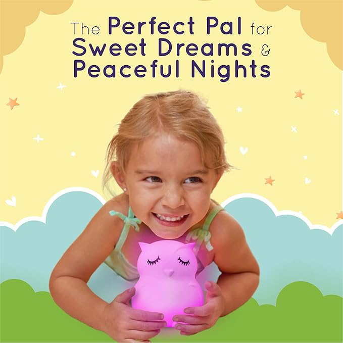 Lumipets Animal Kids Night Light, Junior Owl, Soft and Safe Silicone Rubber Lamp, Soothing Colors, Portable, Easy Control