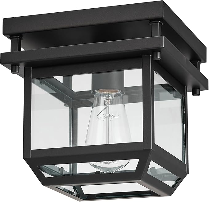 GLOBE Electric 44779 Sorrell 1-Light Outdoor Flush Mount Ceiling Light, Dark Bronze, Clear Glass Shade,Brown, Bulbs Not Included