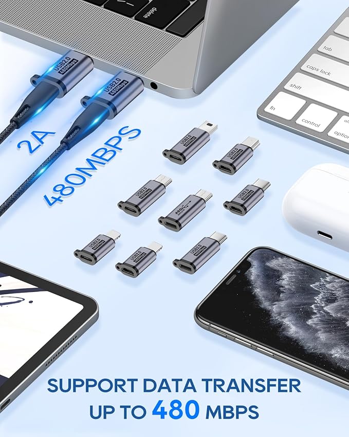 UCEC 8-Pack USB Adapter Kit, USB Adapters for Multiple Devices, USB C/Lighting to Micro USB, Type C/Micro USB to Lighting, Micro USB/Lighting to USB C, USB C/Micro USB to Mini USB Adapter