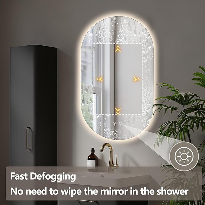 36" x 24" Oval LED Mirror for Bathroom, Backlit Vanity Mirror with Lights, Frameless Smart Wall Mirror, 3 Colors Stepless Dimmable, Anti-Fog, Shatterproof, Memory, CRI95+(Horizontal/Vertical)