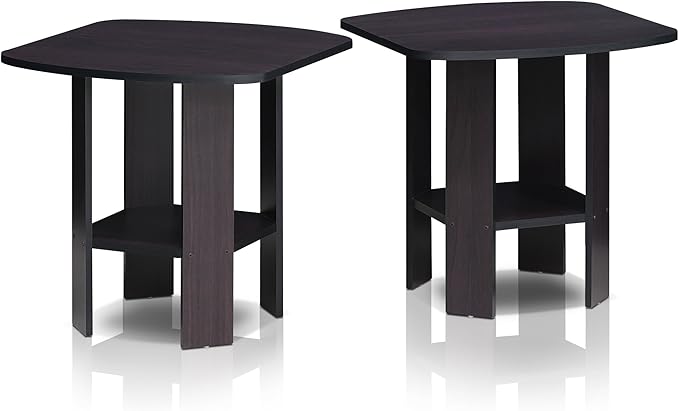 Furinno Simple Design End Table, 2-Pack, Dark Walnut