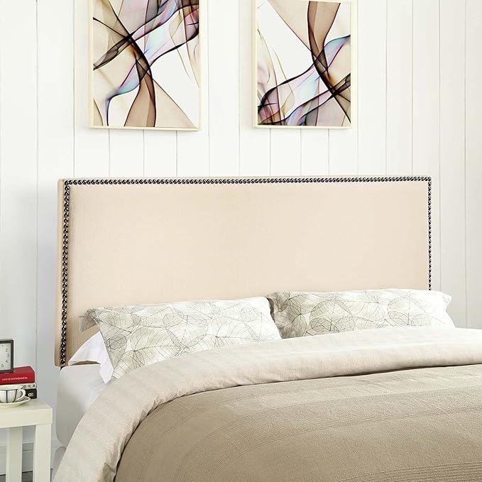 Modway Region Linen Fabric Upholstered Full Headboard in Ivory with Nailhead Trim