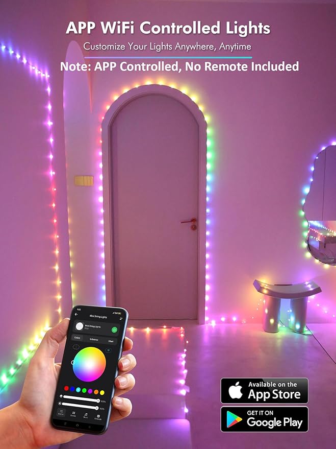 BrizLabs Smart Fairy String Lights, 66ft 200 LED WiFi RGB Christmas Fairy Lights App Control, Dimmable Rainbow Christmas Lighting, Music Sync Xmas Decorative Lighting Work with Alexa & Google Home