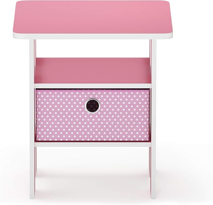 Furinno ANDREY Side Table, End Table, Night Stand with Open Shelves and Storage Bin, Bedside Table, for Living Room, Bedroom, Pink