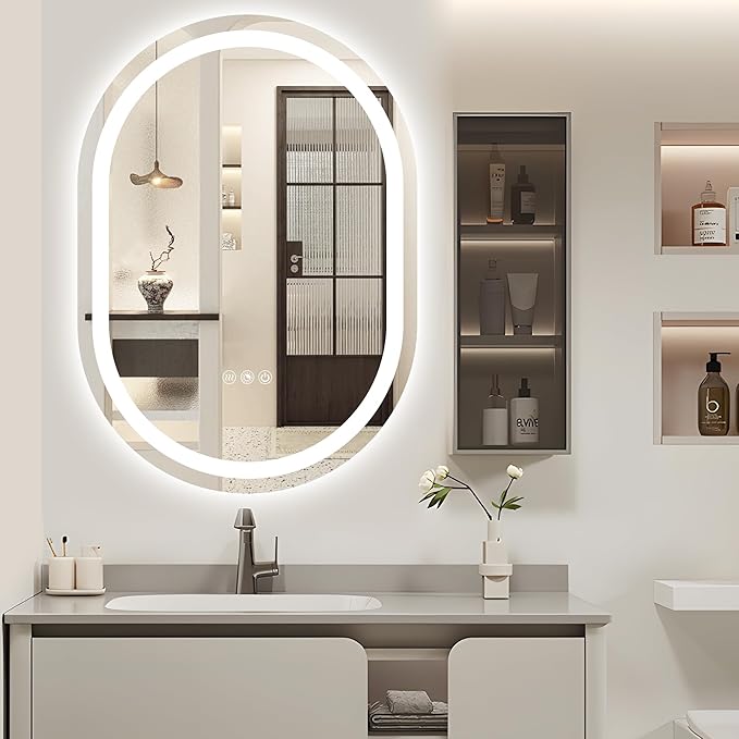 LED Oval Bathroom Mirror 40"x24" Oval Bathroom Vanity Mirror for Wall Anti-Fog 3 Colors & Dimmable Bathroom Mirror for Over Sink with Lights Memory Function Shatterproof LED Mirror