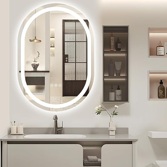 LED Oval Bathroom Mirror 40"x24" Oval Bathroom Vanity Mirror for Wall Anti-Fog 3 Colors & Dimmable Bathroom Mirror for Over Sink with Lights Memory Function Shatterproof LED Mirror