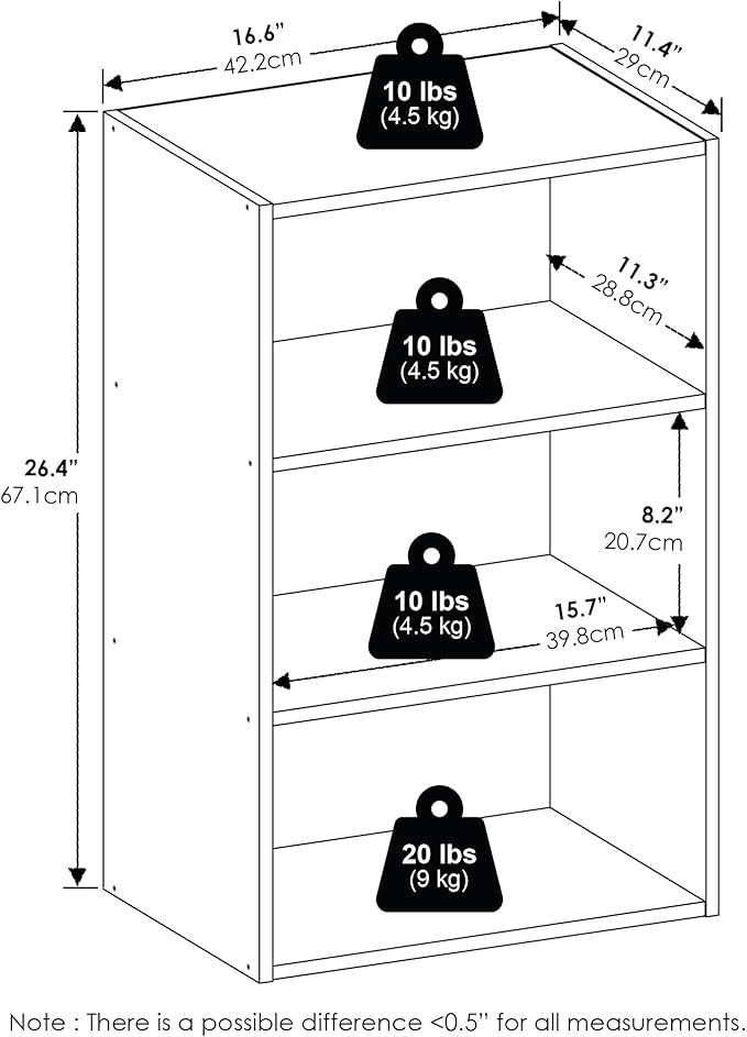 Furinno Basic Book Shelf, 3-Tier Bookshelf, Cube Storage Organizer Bookcase with Open Shelf, 11 x 17 x 26, for Living Room, Bedroom, Home Office, Amber Pine