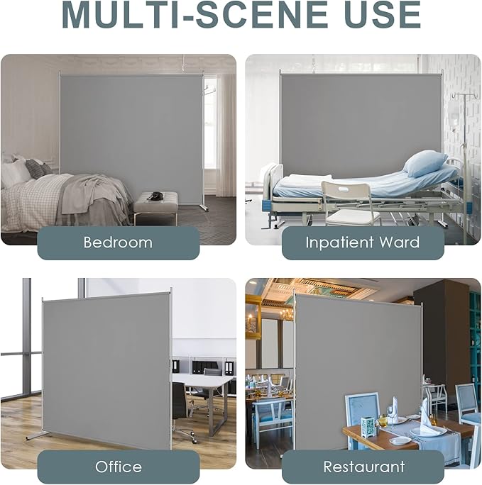 RANTILA Single Large Panel Room Divider, Privacy Screen for Office, Partition Separators, Freestanding Divider 71''W x 69.5''H, Grey
