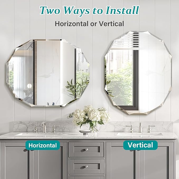 Pregaspor Single Beveled Edge Bathroom Vanity Mirror, 30" x 36" Oval Wall Mirror, Shatterproof Frameless Mirror for Over Sink, Restroom