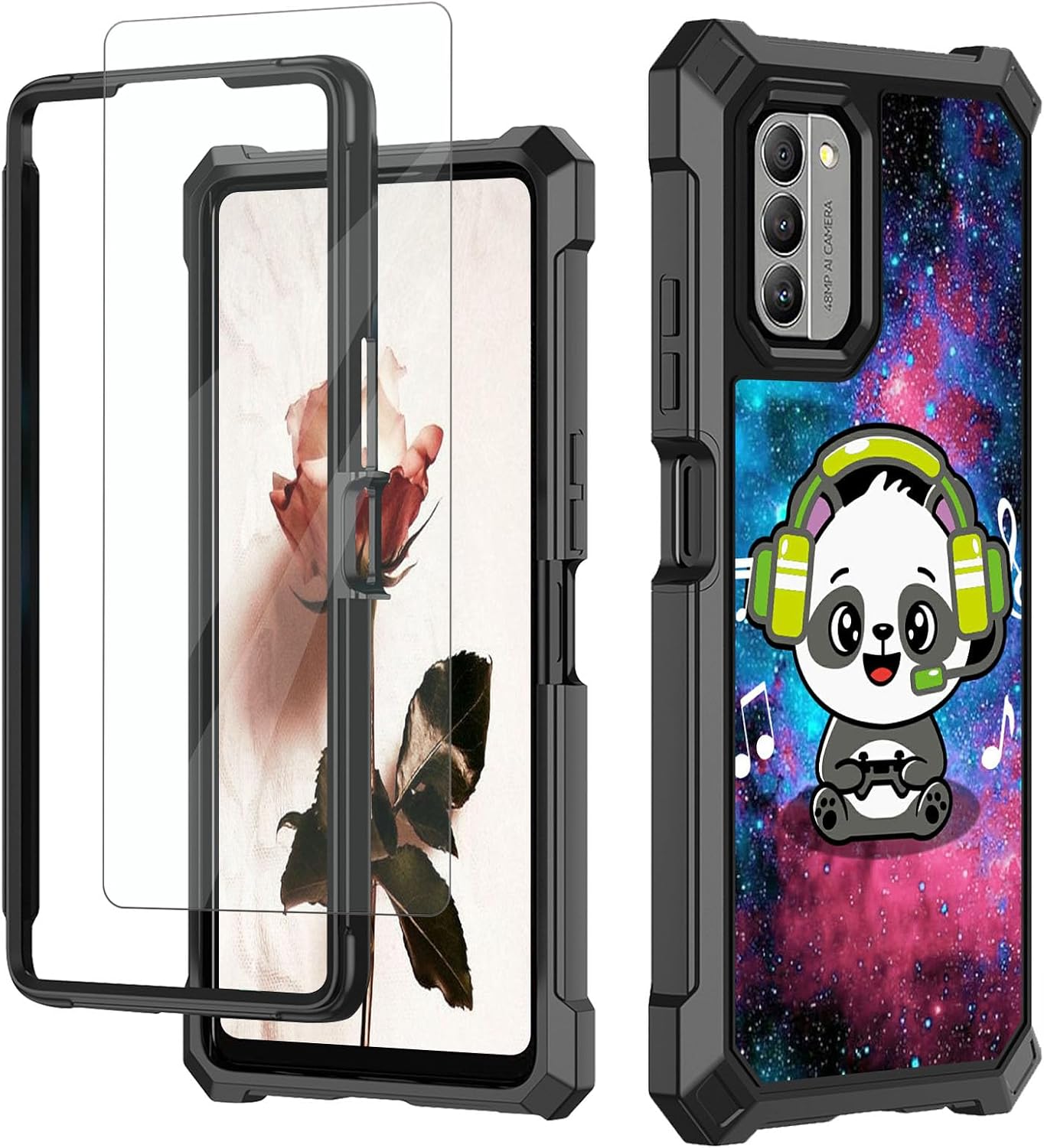 Nokia G310 Case with Glass Screen Protector, 360 Full-Body Hard PC & Soft TPU Bumper, Shockproof - Music Panda 5G 2023.