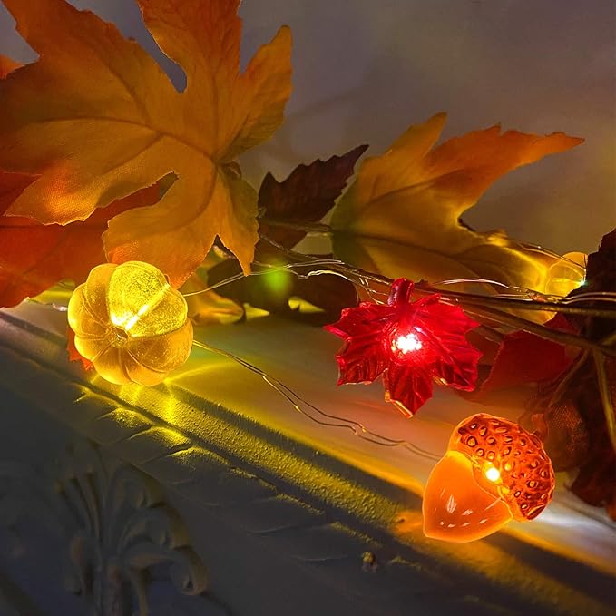 TURNMEON Thanksgiving Decorations 30LED/10Ft 3D Pumpkin Lights Thanksgiving Decor for Home, 3 in 1 Battery Powered Fall Lights Pumpkin Decor, Fall Garland Autumn Indoor Outdoor Halloween Christmas