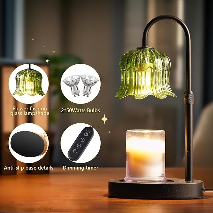 Candle Warmer Lamp Electric Timer - House Gifts New Home Bedroom Decor Candle Lamps Green Candle Lights