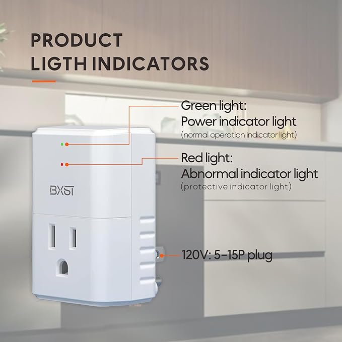 BXST 918J Single Outlet Surge Protector for Home Appliance Small Multi Function Plug with Surge Protection Wall Mount Power Suppressor for Refrigerator, TV, PC, Xbox, PS5, 120V, 1800W, 1 Pack