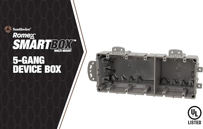 Southwire MSBMMT5G 5 Gang Multi Mount Device Box with Depth Adjustable; Heavy Duty 42lb ; Gray