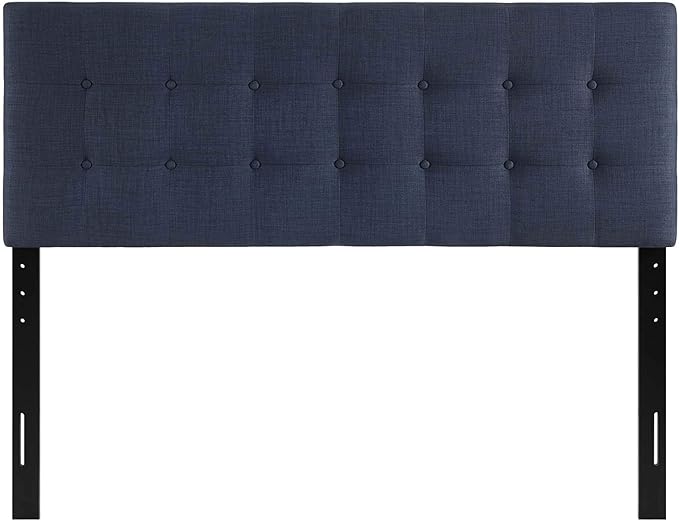 Modway Emily Tufted Button Linen Fabric Upholstered Queen Headboard in Navy