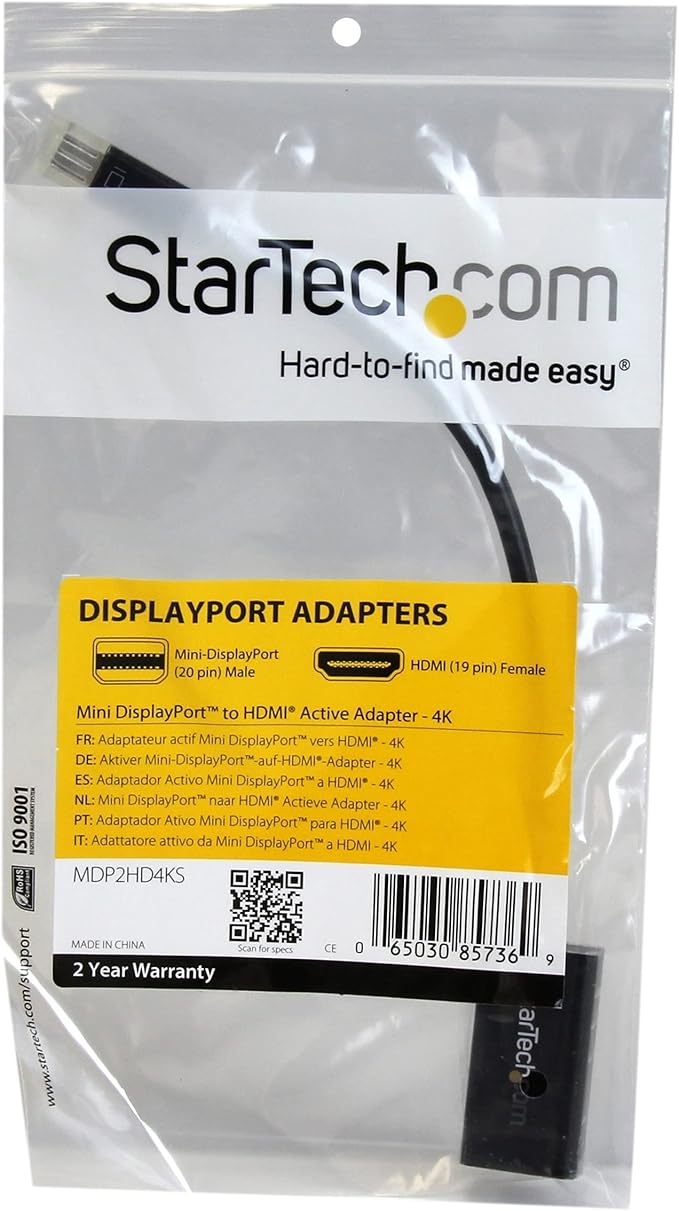 StarTech.com MDP2HD4KS Mini DisplayPort to HDMI Audio/Video Converter, Black