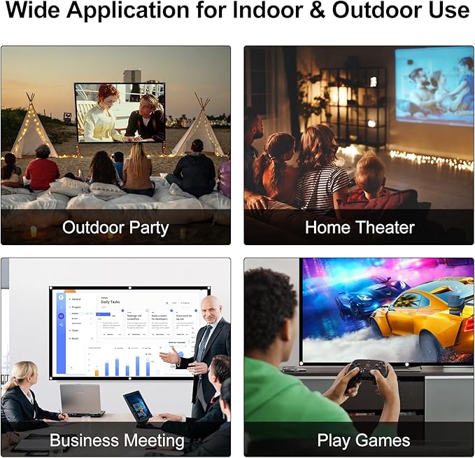 HAPPRUN Projector Screen, 100 inch Projection Screen, 16:9 Foldable Portable Projector Movies Screens for Home Theater Outdoor Indoor Support Double Side Projection