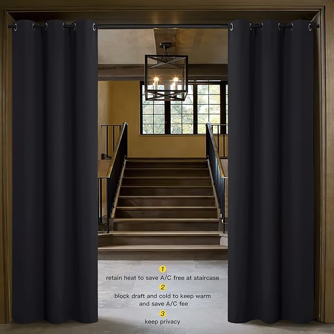 NICETOWN Door Curtain for Doorway Privacy, 144 Inch Length, Room Divider Curtain Cover, Blackout Temporary Insulated Closet Drape for Bedroom Closet (1 Panel, 12ft Tall x 5ft Wide, Black)