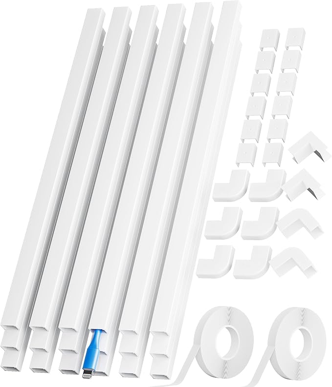 283in PVC Wire Covers for Cords on Wall, One-Cord Cable Concealer Kit, Paintable Cable Raceway Management, Cord Hider, Max for 2 Small Cords for Home Office, W0.59in H0.4in