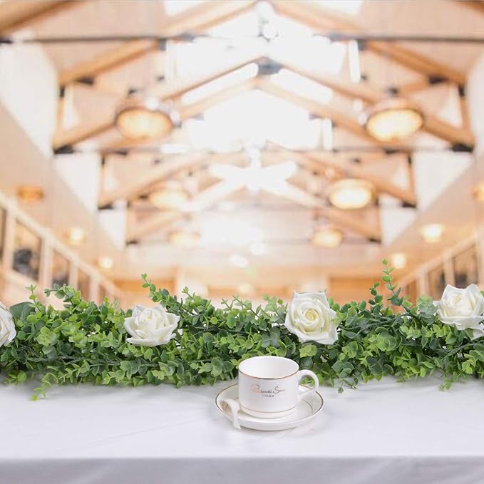DearHouse 6 Pack Faux Eucalyptus Garland Plant, Artificial Vines Hanging Eucalyptus Leaves Greenery Garland for Wedding Backdrop Arch Wall Decor, 5.9 Feet/pcs UV Protected Indoor Outdoor