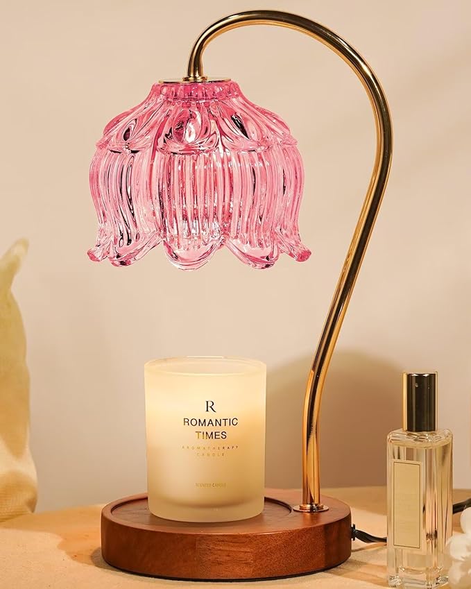 Pink Candle Warmer Lamp with Timer, Dimmable Candle Lamp Warmer, Birthday Gift Idea for Women Mom Who Have Everything, House Warming for New Home, Lotus Wax Melt Warmer for Jar Candles