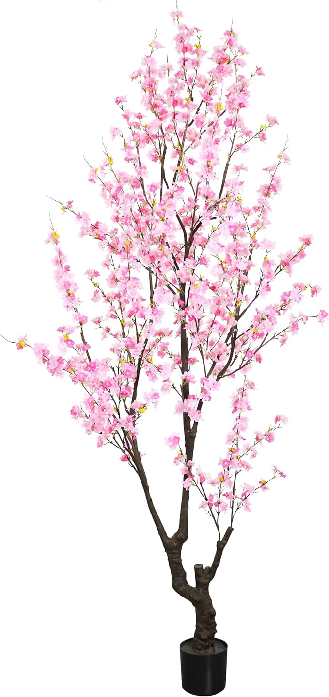 Faux Pink Cherry Blossom Tree 8ft(94in) Tall Artificial Plant Indoor Decor Handmade Natural Sakura Tree for Wedding Realistic Cherry Plant in Pot for Home Living Room,Office,Outdoor Decor.