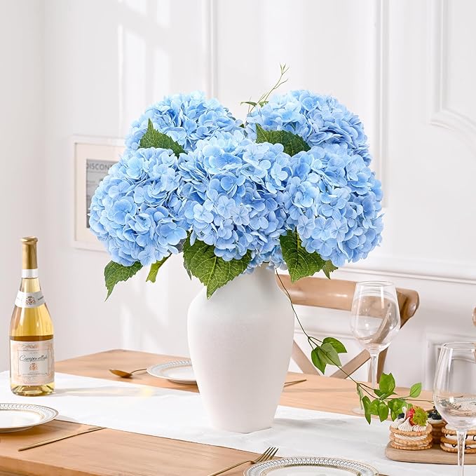 Waipfaru 4 PCS Hydrangea Artificial Flowers, Real Touch Blue Hydrangea Artificial Flowers, Full Latex Fake Hydrangeas for Home Decor Party Floral Arrangements Wedding Bouquets Centerpieces