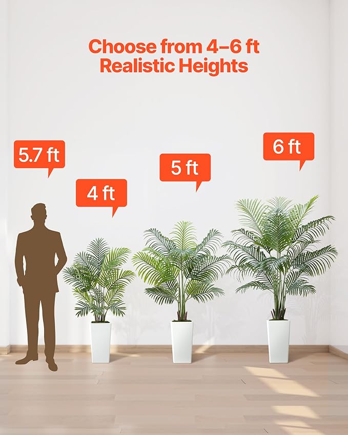 VEVOR Artificial Areca Palms 4 ft, 2 Pack Fake Palm Tropical Plants with White Tall Planter, Faux Floor Silk Plant in Pot, Large Tree for Home Office Living Room Decor House Warming, Indoor Outdoor