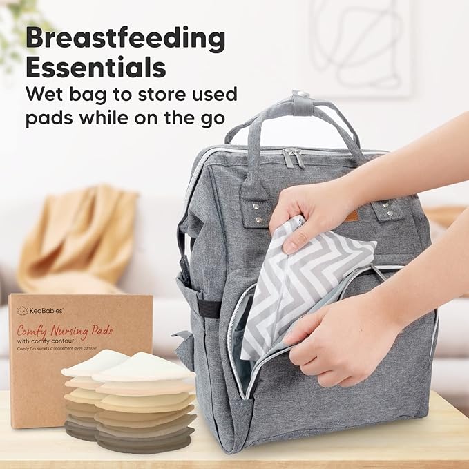 Organic Nursing Pads - 14 Washable Viscose Derived from Bamboo Breastfeeding Pads, Wash Bag, Reusable Breast Pads for Breastfeeding, Nipple Pads for Breastfeeding Essentials(Coffee, L 4.8")
