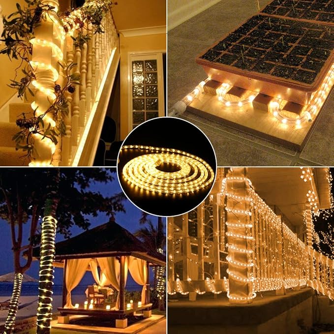 Brizled Warm White Rope Lights, 18ft 216 LED Rope Lights Waterproof, 120V Plugin White Christmas Light Connectable with Clear PVC Tube, Indoor/Outdoor Decorative Tube Light for Backyards, Garden Patio