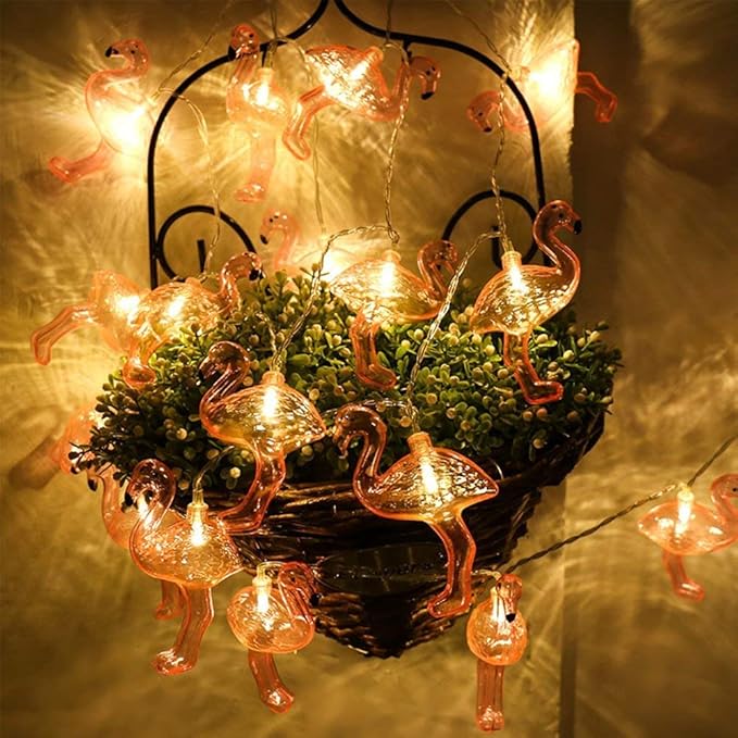 DomeStar 10Ft Pink Flamingo String Lights - LED Battery Operated Fairy Lights, Outdoor Patio Decor for Garden, Poolside, Tropical Hawaiian Luau Party Decor