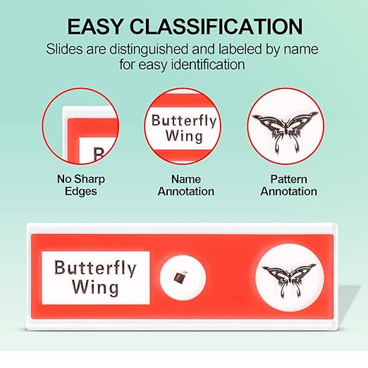 Prepared Plastic Microscope Slides with Specimens for Kids, Microscope Sample Slides Full Range of Animal/Plant/Insect/Blood Biology Slides Gift Set for Kids Microscope (60PCS)