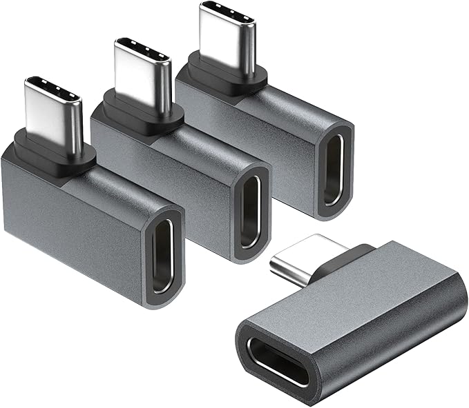UseBean USB-C 90 Degree Adapter 4Pack, USB C Right Angle Adapter, 100W 20Gbps 4K Video, USBC Male to Female USBC L Shape Extender, for iPhone 16 15, MacBook, ROG Ally, Steam Deck, Switch, Galaxy S25