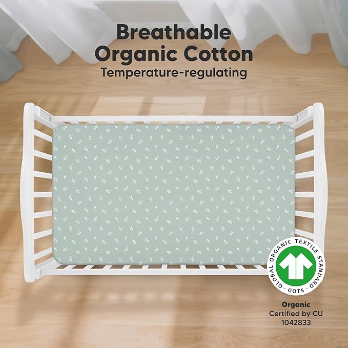 KeaBabies 2-Pack Organic Crib Sheets for Boys, Girls - 52x28 Fitted Crib Mattress Sheet Neutral, Breathable Jersey Cotton Cover for Baby Bed, Toddler Mattress, Soft & Cute Prints (Prairie)