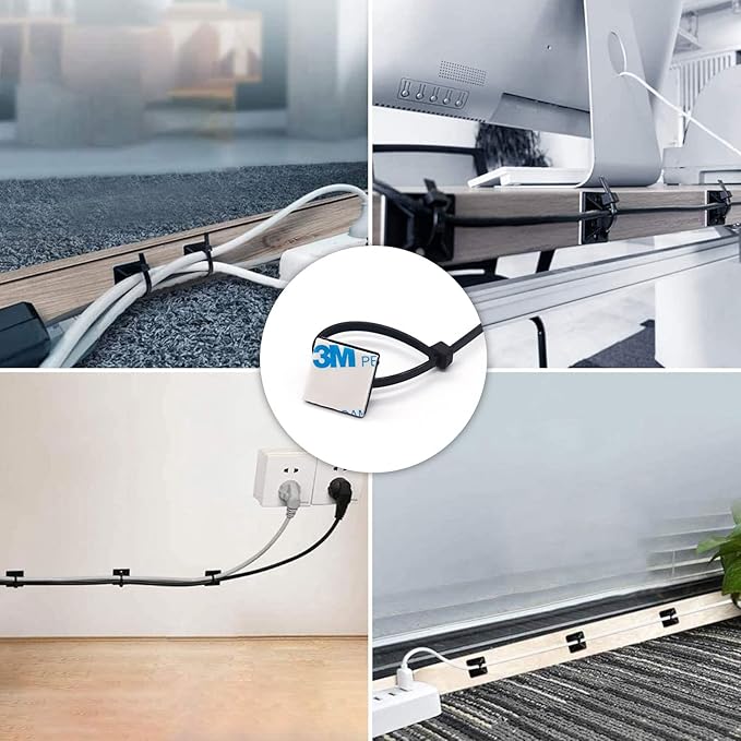 50 Set Cable Zip Tie Self Adhesive Mounts Kit with 6" Zip Ties, 3/4" Wire Holders Squares, Screws - Sticky Wire Fasteners Cable Clips Management Anchors Organizer