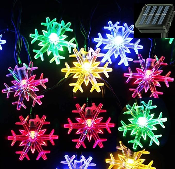 Solar Christmas Lights Outdoor Waterproof Decorations 20 Ft 30 LED Snowflake String Fairy Lights with 8 Lighting Modes for Wedding, Party, Tree, Room, Garden, Patio, Yard, Home