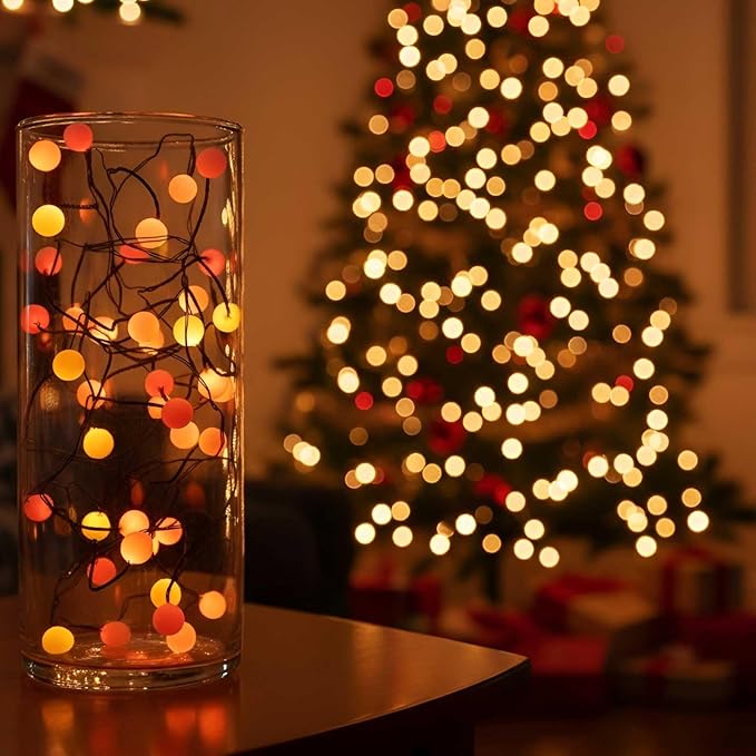 QBIS 40 LED Berry Cluster Lights - Red, Orange & Yellow Battery Powered Christmas Lights with Timer, String Lighting Perfect for Christmas, Fall and Fireplace Cozy Lighting. Indoor and Outdoor use.