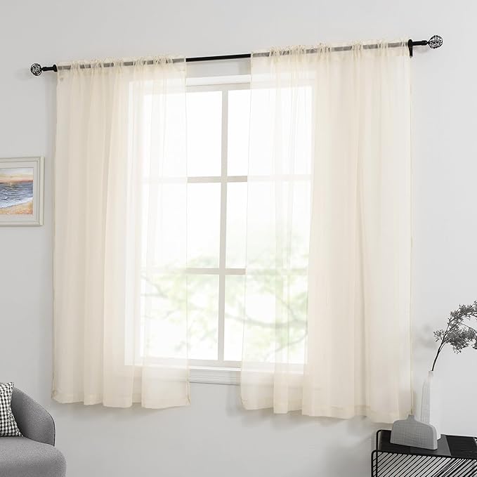 HUTO Beige Peach Sheer Curtains 54 inches Long for Bedroom Top Rod Pocket Sheer Window Panels Curtains for Nursery Living Room 52 by 54 Inch Length Set of 2