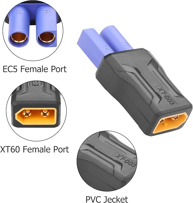 YAODHAOD XT60 to EC5 Connector 2Pack,XT60 Male to EC5 Female Connector Extender RC Battery Connector Adapter for LiPo Battery Micro FPV Drone (XT60 Male to EC5 Male)