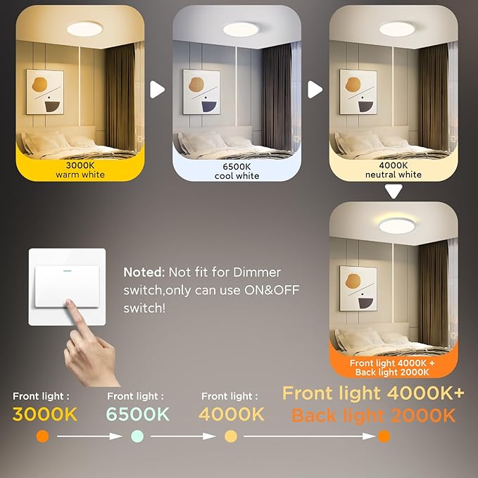 TALOYA Flush Mount Ceiling Light with Remote,3000K-6500K Adjustable,2000K Nightlight,12 Inch, Led Low Profile Ceiling Lights for Bedroom, Living Room, Kitchen, White